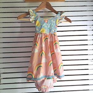 Wild Flowers Charming Rainbow and Cloud Pinafore Cotton Summer Girls Dress 4